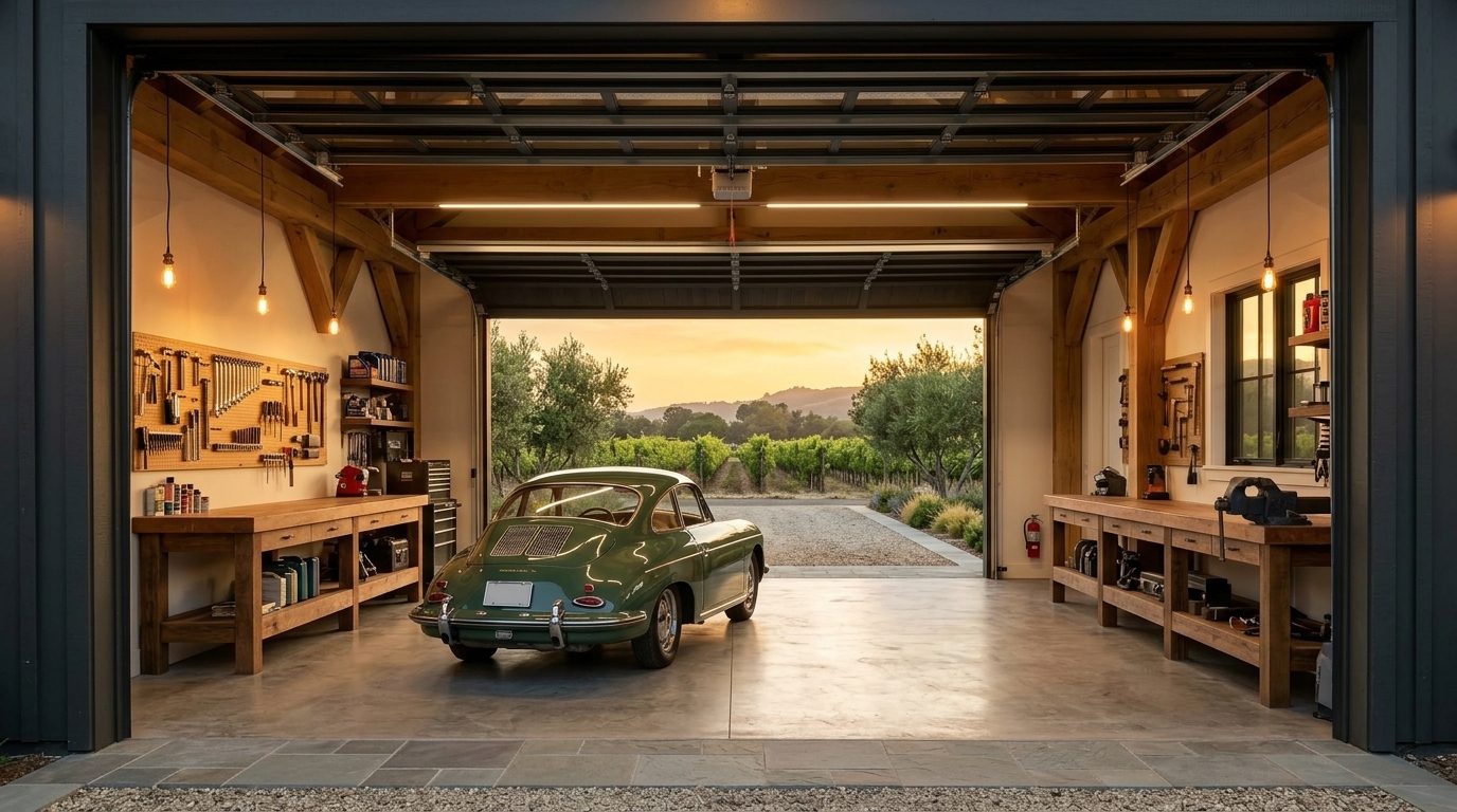Sykes Garage Door Repairs Interior View of Custom Garage Door Overhead and Workshop
